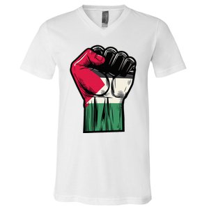 Palestine Flag Fist Peace V-Neck T-Shirt