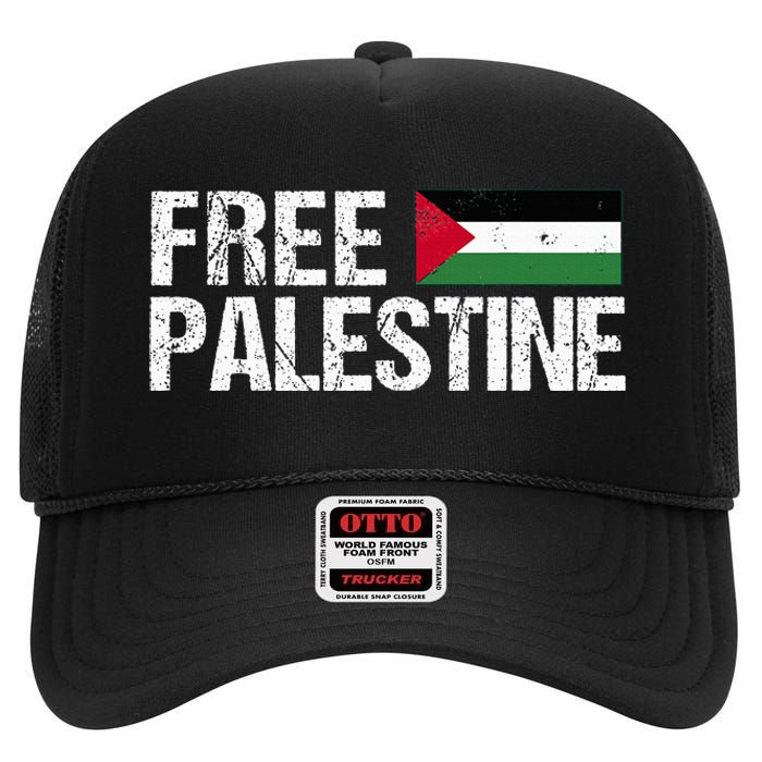 Palestine Flag Free Palestine High Crown Mesh Back Trucker Hat