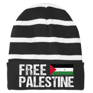 Palestine Flag Free Palestine Striped Beanie with Solid Band