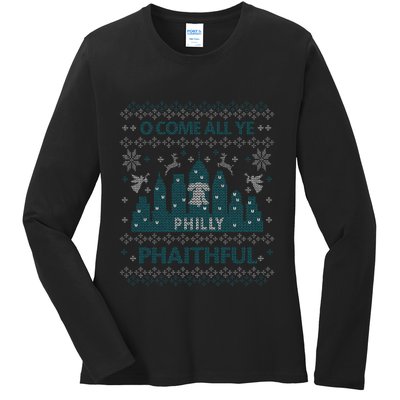 Philly Faithful Funny Philadelphia Philly Fan Ugly Christmas Ladies Long Sleeve Shirt