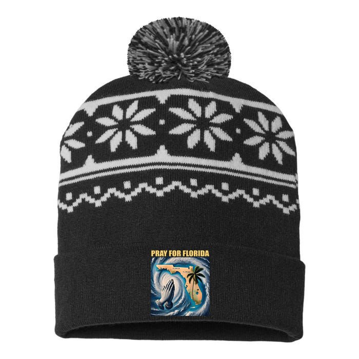 Pray For Florida Florida Strong Usa Flag Florida Map USA-Made Snowflake Beanie