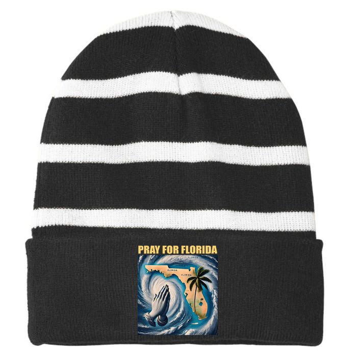 Pray For Florida Florida Strong Usa Flag Florida Map Striped Beanie with Solid Band