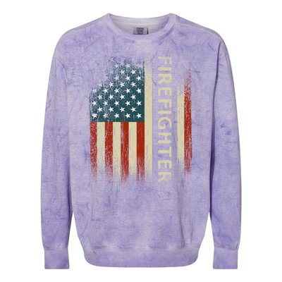 Patriotic Firefighter Funny Gift American Usa Flag Funny Fire Gift Colorblast Crewneck Sweatshirt