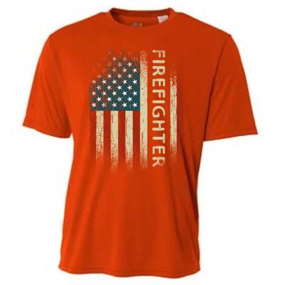 Patriotic Firefighter Funny Gift American Usa Flag Funny Fire Gift Cooling Performance Crew T-Shirt