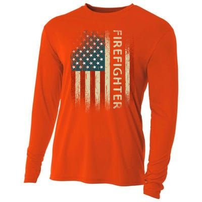 Patriotic Firefighter Funny Gift American Usa Flag Funny Fire Gift Cooling Performance Long Sleeve Crew