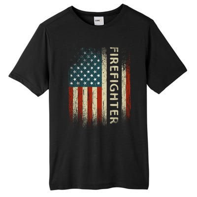 Patriotic Firefighter Funny Gift American Usa Flag Funny Fire Gift Tall Fusion ChromaSoft Performance T-Shirt