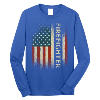 Patriotic Firefighter Funny Gift American Usa Flag Funny Fire Gift Long Sleeve Shirt