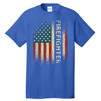 Patriotic Firefighter Funny Gift American Usa Flag Funny Fire Gift Tall T-Shirt