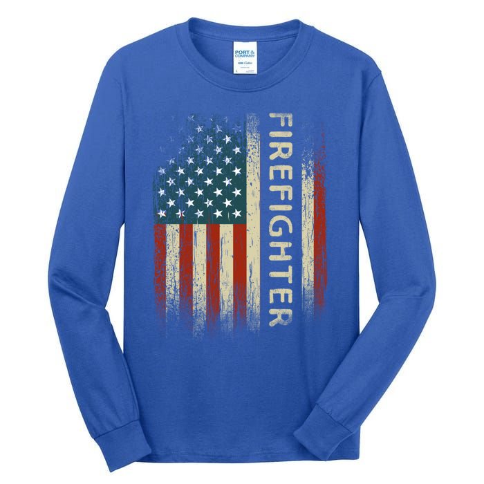 Patriotic Firefighter Funny Gift American Usa Flag Funny Fire Gift Tall Long Sleeve T-Shirt