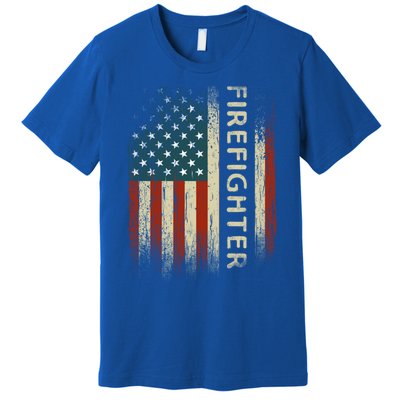 Patriotic Firefighter Funny Gift American Usa Flag Funny Fire Gift Premium T-Shirt