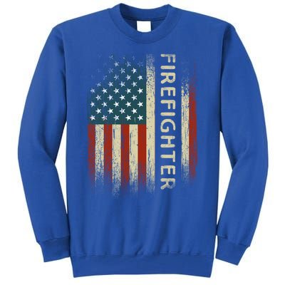 Patriotic Firefighter Funny Gift American Usa Flag Funny Fire Gift Tall Sweatshirt