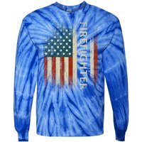 Patriotic Firefighter Funny Gift American Usa Flag Funny Fire Gift Tie-Dye Long Sleeve Shirt