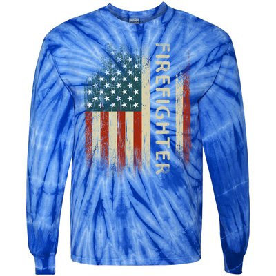 Patriotic Firefighter Funny Gift American Usa Flag Funny Fire Gift Tie-Dye Long Sleeve Shirt