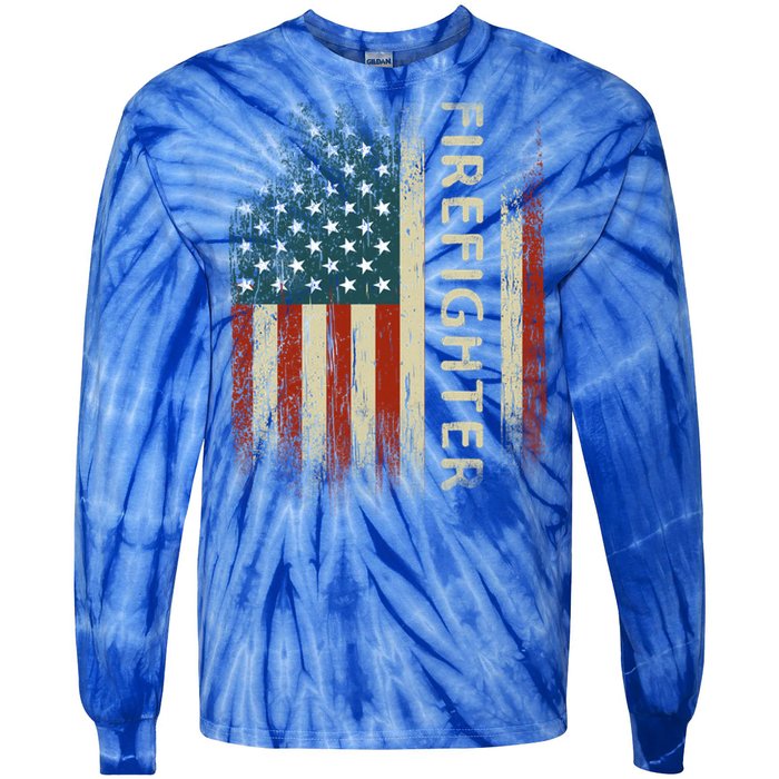 Patriotic Firefighter Funny Gift American Usa Flag Funny Fire Gift Tie-Dye Long Sleeve Shirt