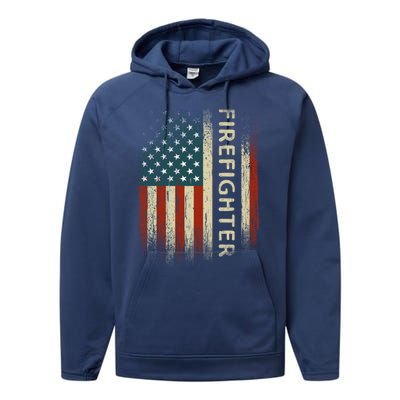 Patriotic Firefighter Funny Gift American Usa Flag Funny Fire Gift Performance Fleece Hoodie