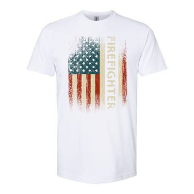 Patriotic Firefighter Funny Gift American Usa Flag Funny Fire Gift Softstyle CVC T-Shirt