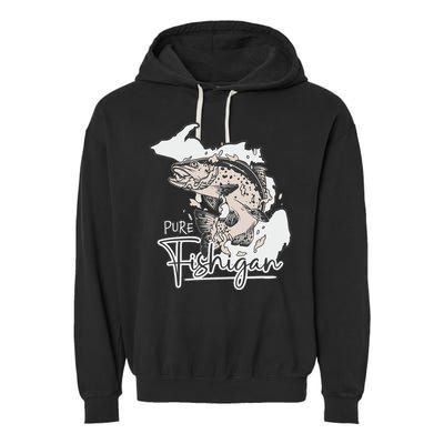 Pure Fishigan Fisherman State Of Michigan Fishing Garment-Dyed Fleece Hoodie