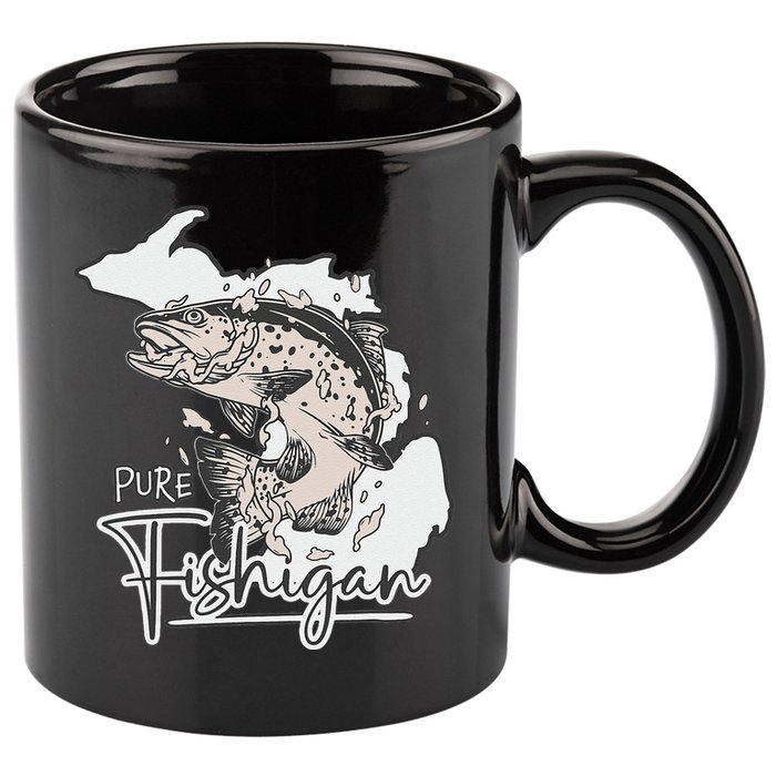 Pure Fishigan Fisherman State Of Michigan Fishing 11oz C Handle Ceramic Mug