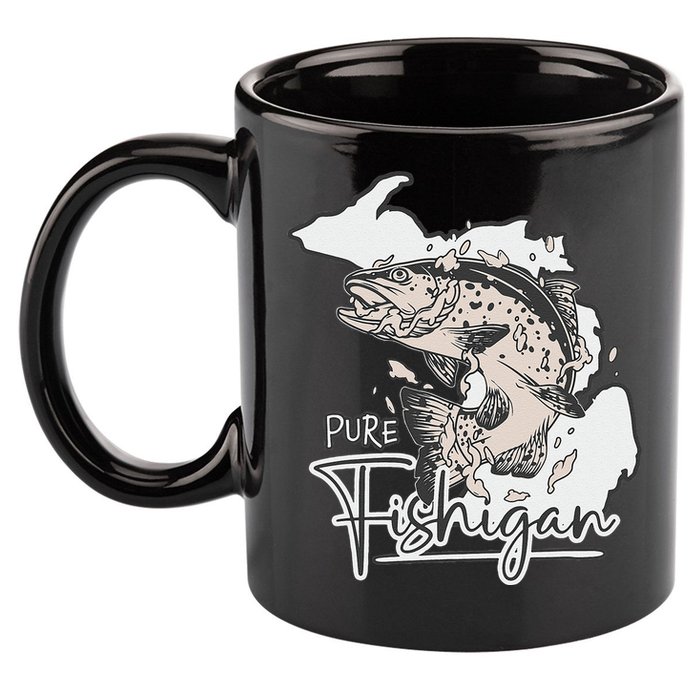 Pure Fishigan Fisherman State Of Michigan Fishing 11oz C Handle Ceramic Mug