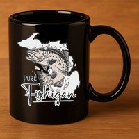 Pure Fishigan Fisherman State Of Michigan Fishing 11oz C Handle Ceramic Mug