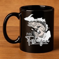 Pure Fishigan Fisherman State Of Michigan Fishing 11oz C Handle Ceramic Mug