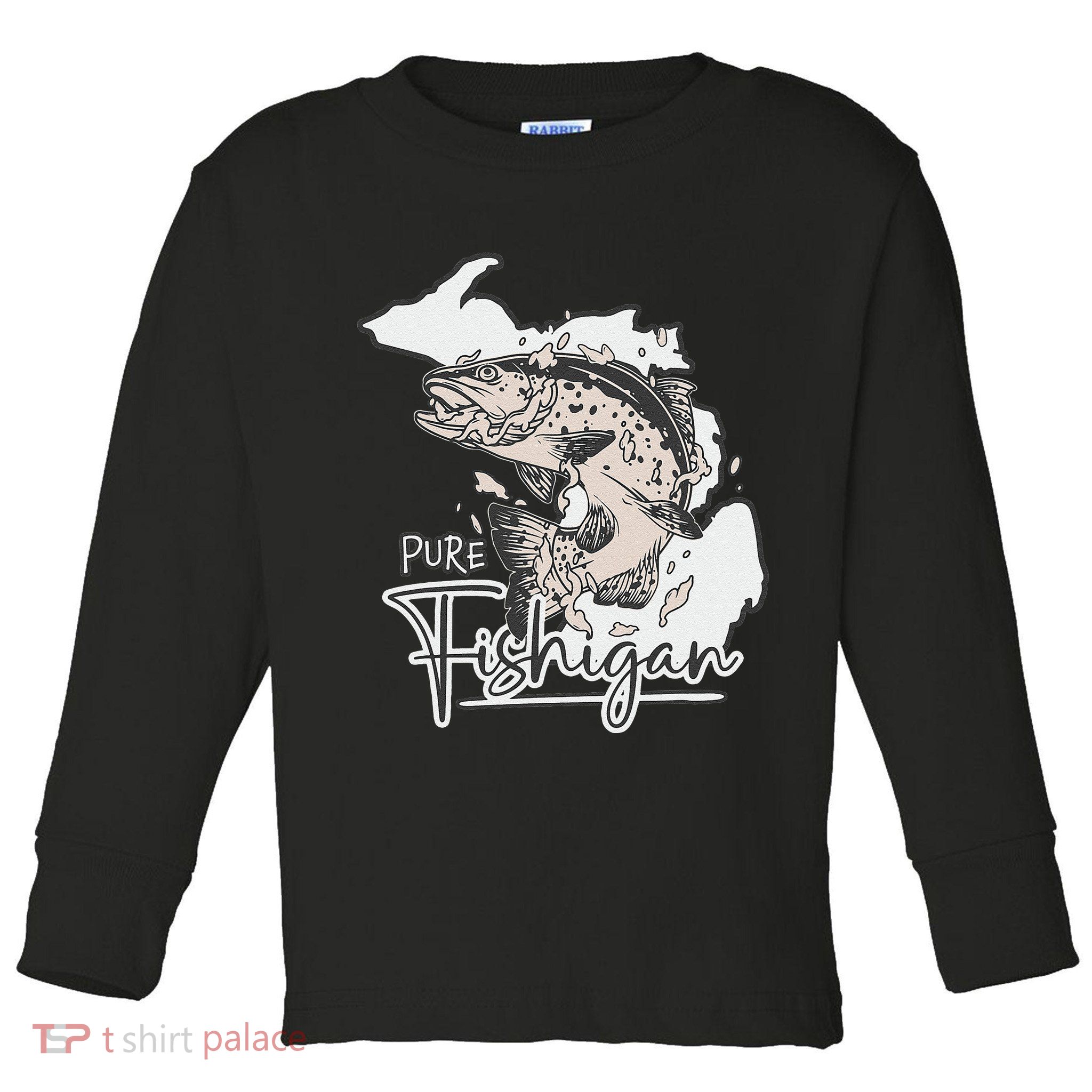 Pure Fishigan Fisherman State Of Michigan Fishing Toddler Long Sleeve Shirt