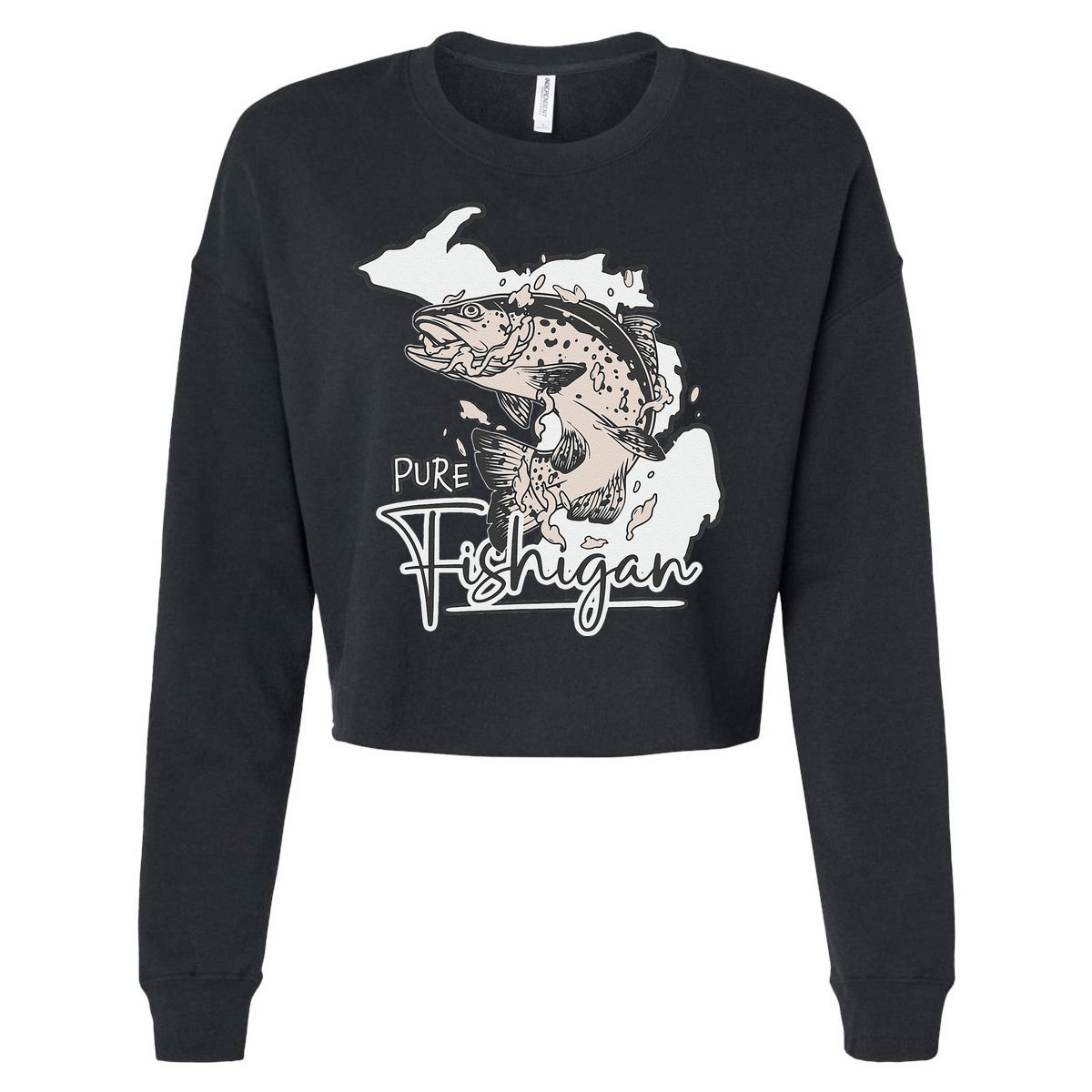 Pure Fishigan Fisherman State Of Michigan Fishing Cropped Pullover Crew
