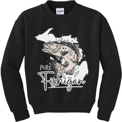 Pure Fishigan Fisherman State Of Michigan Fishing Kids Sweatshirt