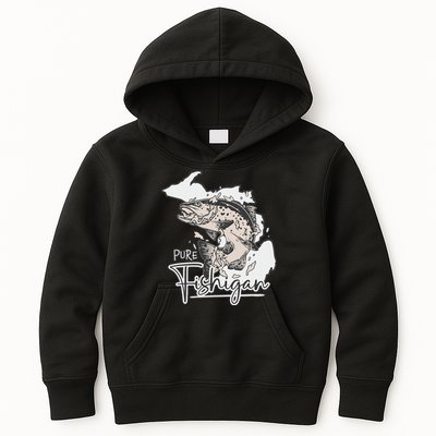 Pure Fishigan Fisherman State Of Michigan Fishing Kids Hoodie