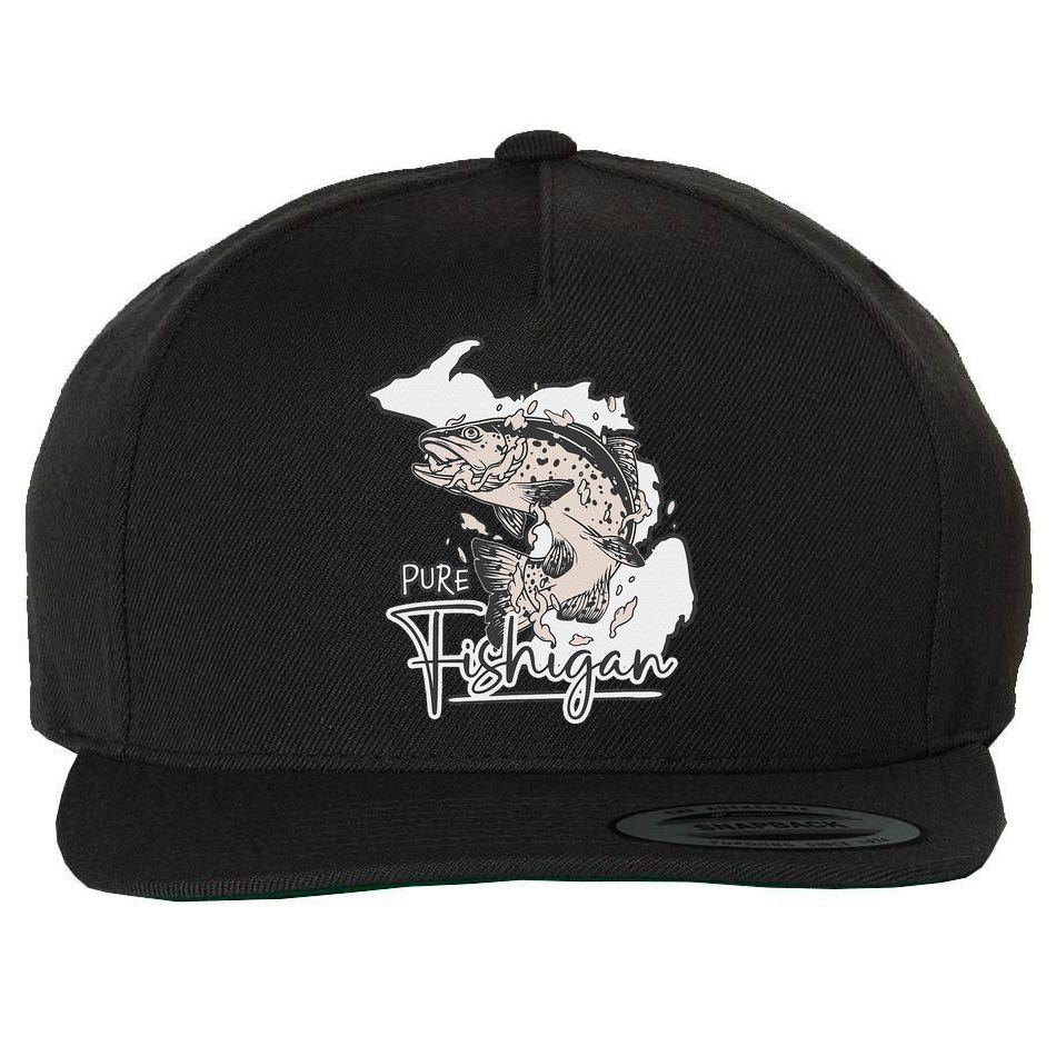 Pure Fishigan Fisherman State Of Michigan Fishing Wool Snapback Cap