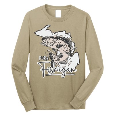 Pure Fishigan Fisherman State Of Michigan Fishing Long Sleeve Shirt