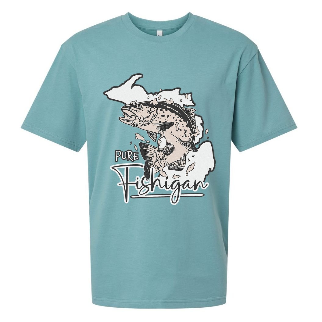 Pure Fishigan Fisherman State Of Michigan Fishing Sueded Cloud Jersey T-Shirt