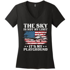 Pilot Funny Flying Aviation Women's V-Neck T-Shirt