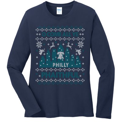 Philly Faithful Funny Philadelphia Philly Fan Ugly Christmas Ladies Long Sleeve Shirt