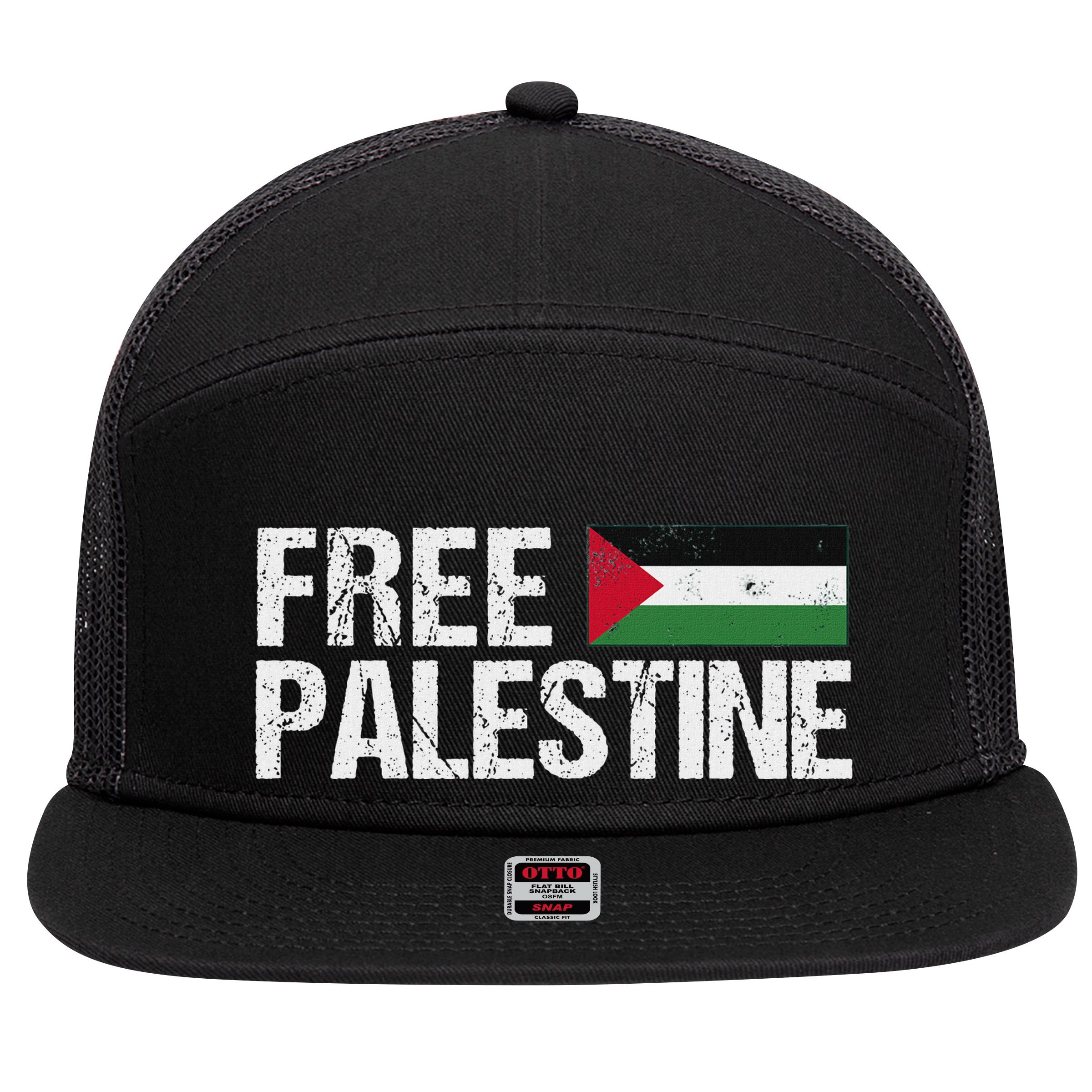 Palestine Flag Free Palestine 7 Panel Mesh Trucker Snapback Hat