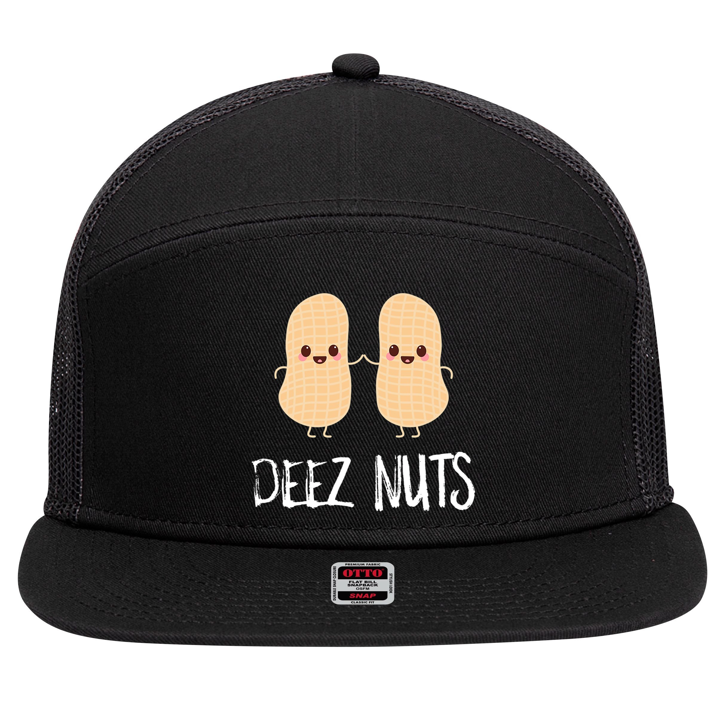 Peanut Food Funny Kawaii Cute Meme Deez Nuts Joke Gift 7 Panel Mesh Trucker Snapback Hat