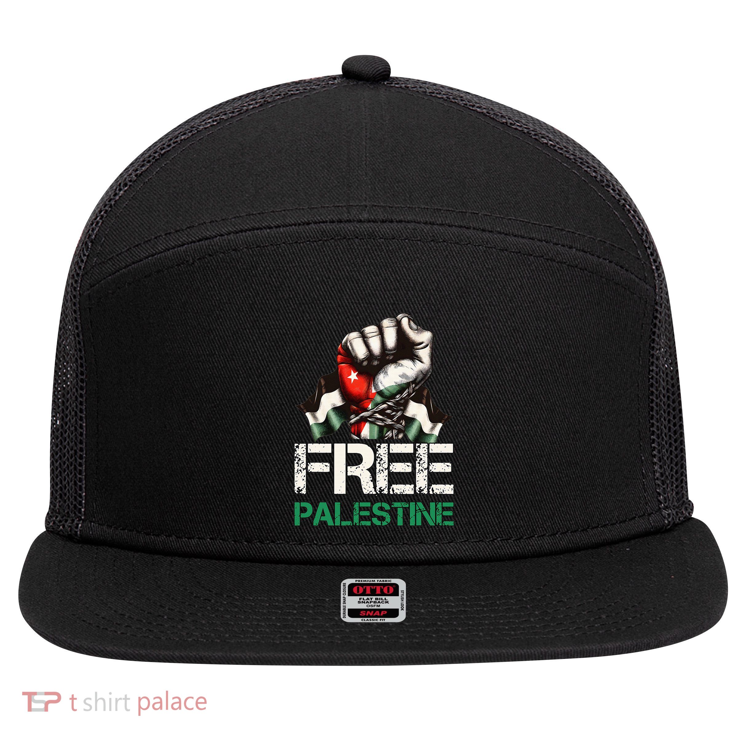 Palestine Flag Free Palestine Save Gaza Strip 7 Panel Mesh Trucker Snapback Hat