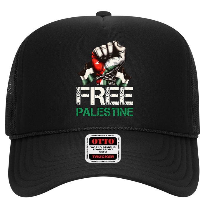 Palestine Flag Free Palestine Save Gaza Strip High Crown Mesh Back Trucker Hat