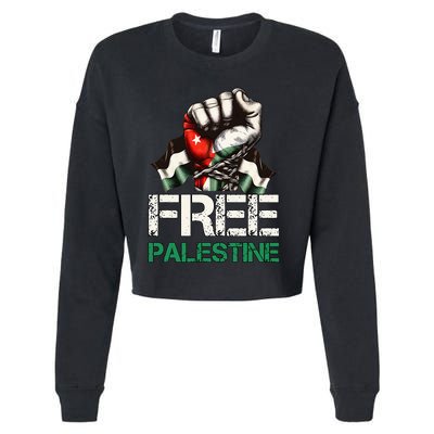 Palestine Flag Free Palestine Save Gaza Strip Cropped Pullover Crew