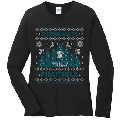 Philly Faithful Funny Philadelphia Philly Fan Ugly Christmas Ladies Long Sleeve Shirt