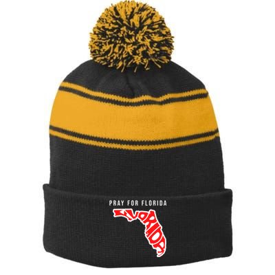 Pray For Florida Hurricane IAN Survivor Stripe Pom Pom Beanie