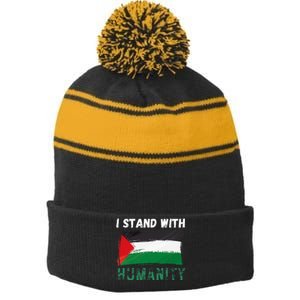 Palestine Flag Free Gaza I Stand With Free Palestine Gaza Stripe Pom Pom Beanie