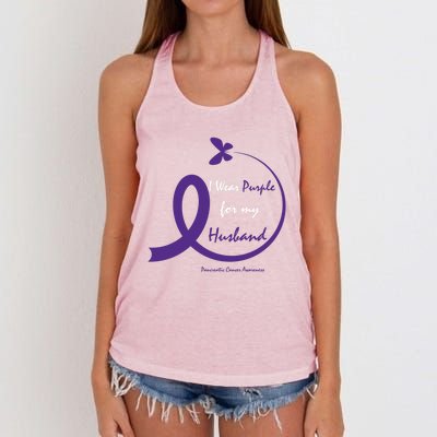 Products Funny Gift Purple Husband Pancreatic Cancer Awareness Gift Women's Knotted Racerback Tank