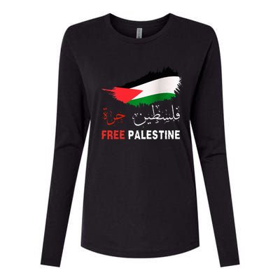 Palestine Free Gaza in Arabic Free Gaza Palestine Flag Womens Cotton Relaxed Long Sleeve T-Shirt