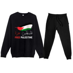 Palestine Free Gaza in Arabic Free Gaza Palestine Flag Premium Crewneck Sweatsuit Set