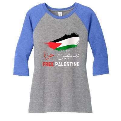 Palestine Free Gaza in Arabic Free Gaza Palestine Flag Women's Tri-Blend 3/4-Sleeve Raglan Shirt