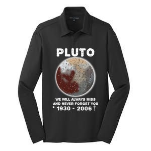 Pluto Funny Gift We Will Always Miss And Never Forget You Funny Gift Planet Gift Silk Touch Performance Long Sleeve Polo