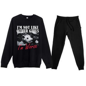 Possum Funny Graphicn Im Not Like Other Im Worse Premium Crewneck Sweatsuit Set