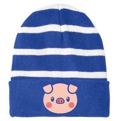 Pig Face Gift For Pig Lover Meaningful Gift Striped Beanie with Solid Band