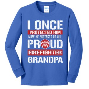 Proud Firefighter Grandpa Love Firefighter Grandson Cute Gift Kids Long Sleeve Shirt